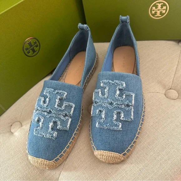 Tory Burch denim DOUBLE T ESPADRILLE shoes - Picture 2 of 10